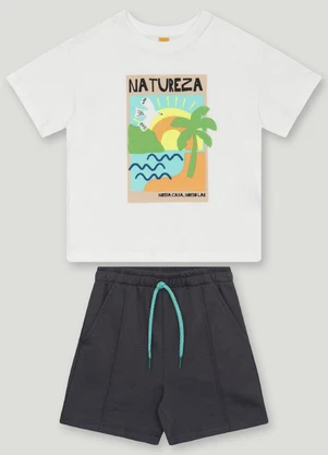 Conjunto com Camiseta e Short Três e Já Branco - TRÊS E JÁ
