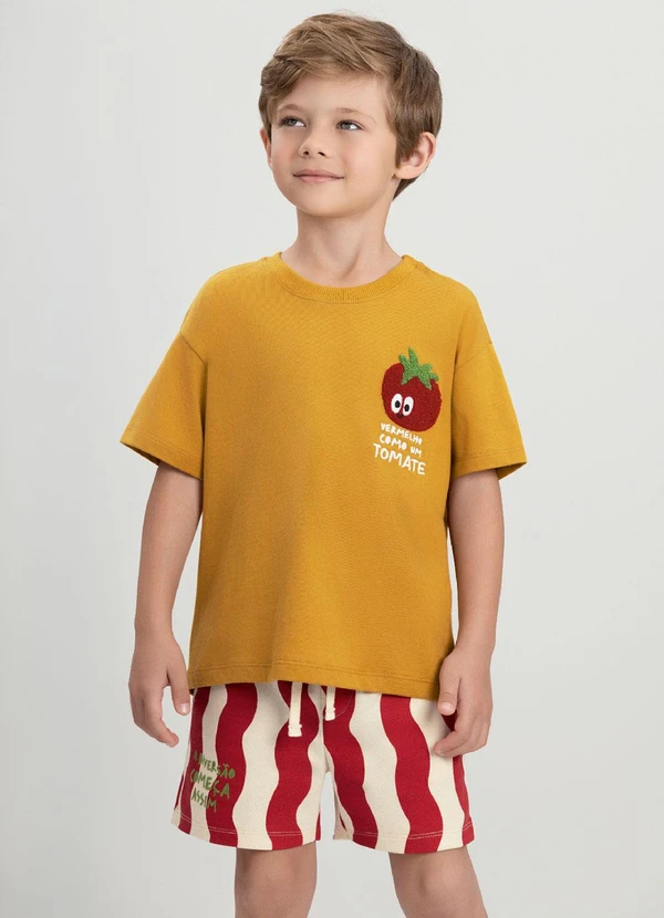 Três e Já - Conjunto com Camiseta e Short Três e Já Laranja