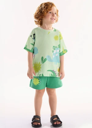 Três e Já - Conjunto com Camiseta e Short Verde - TRÊS E JÁ