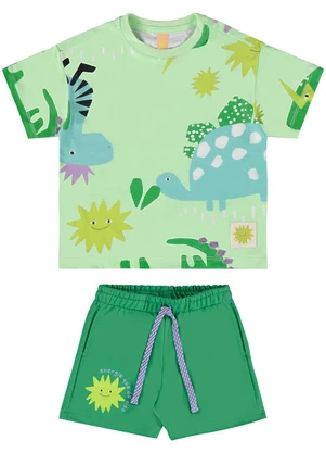 Três e Já - Conjunto com Camiseta e Short Verde - TRÊS E JÁ
