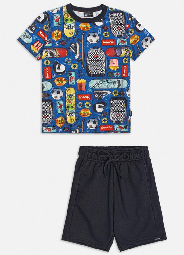 Youccie - Conjunto com Camiseta Estampada Azul e Preto
