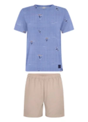 Alakazoo - Conjunto com Camiseta Estampada e Bermuda Azul - ALAKAZOO