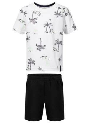 Alakazoo - Conjunto com Camiseta Estampada e Bermuda Branco - ALAKAZOO