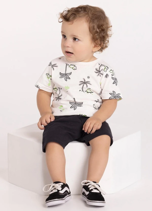 Alakazoo - Conjunto com Camiseta Estampada e Bermuda Branco