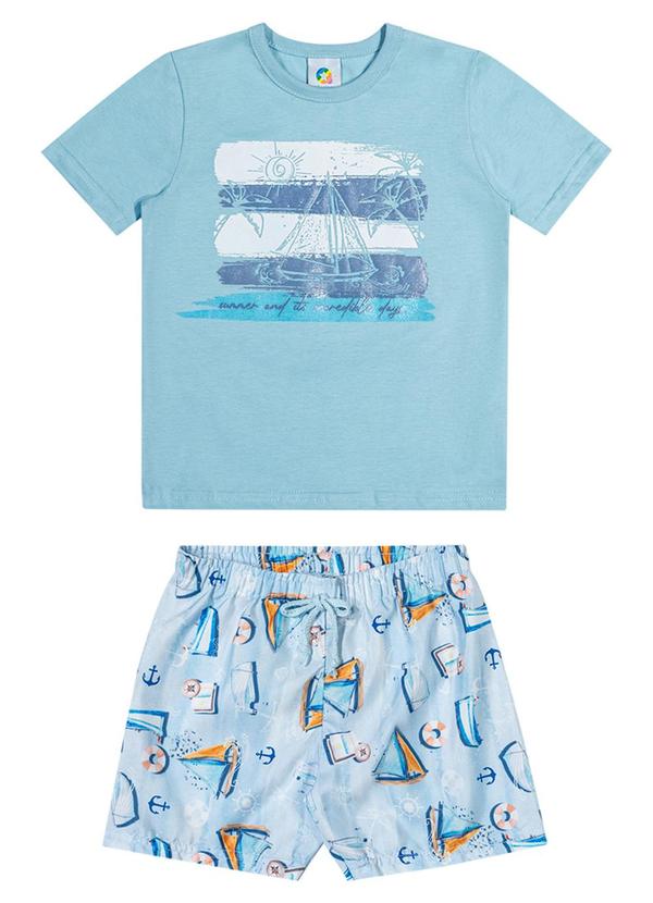 Alenice - Conjunto com Estampa em Gel Náutica Azul