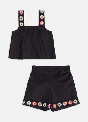 Authoria - Conjunto com Flores em Crochê  Preto - AUTHORIA