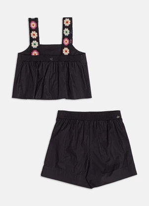 Authoria - Conjunto com Flores em Crochê  Preto - AUTHORIA