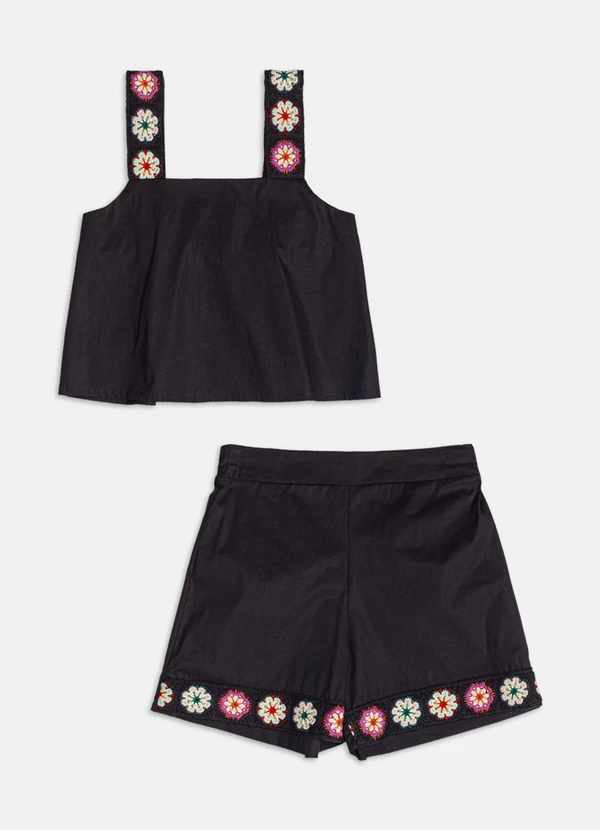 Authoria - Conjunto com Flores em Crochê Preto 1