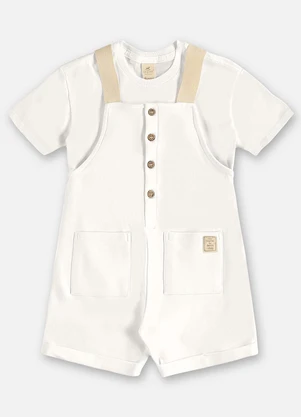 Up Baby - Conjunto com Jardineira e Camiseta Branco - UP BABY