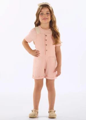 Up Baby - Conjunto com Jardineira e Camiseta Rosa - UP BABY