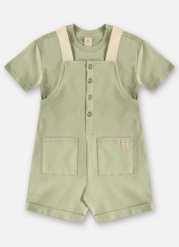 Up Baby - Conjunto com Jardineira e Camiseta Verde