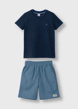 Carinhoso - Conjunto com Linho & Bordado Azul Marinho - CARINHOSO