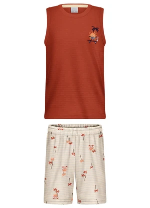 Alakazoo - Conjunto com Regata Bordada e Bermuda Laranja - ALAKAZOO