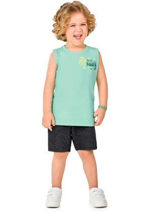 Marlan - Conjunto com Regata de Algodão e Bermuda Verde - MARLAN