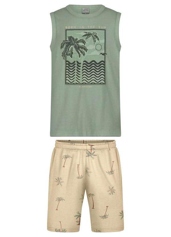 Alakazoo - Conjunto com Regata e Bermuda Estampada Bege