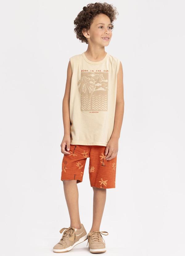 Alakazoo - Conjunto com Regata e Bermuda Estampada Laranja
