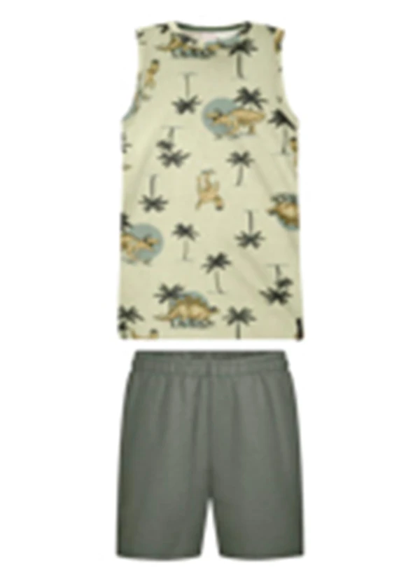 Alakazoo - Conjunto com Regata Estampada e Bermuda Bege