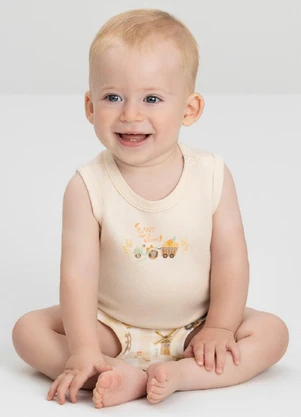 Up Baby - Conjunto Comfy Bebê com Body e Shorts Bege - UP BABY