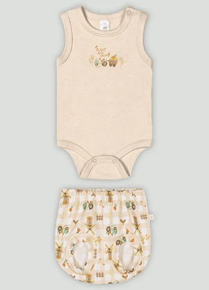 Up Baby - Conjunto Comfy Bebê com Body e Shorts Bege - UP BABY