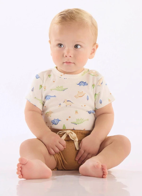 Up Baby - Conjunto Comfy Suedine Dinos Branco