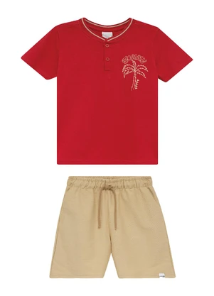 Malwee Kids - Conjunto Coqueiro com Bermuda Sarjada Vermelho - MALWEE KIDS