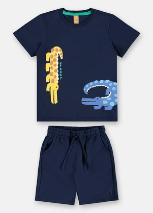 Up Baby - Conjunto Crocodilo Camiseta Bermuda Azul - UP BABY