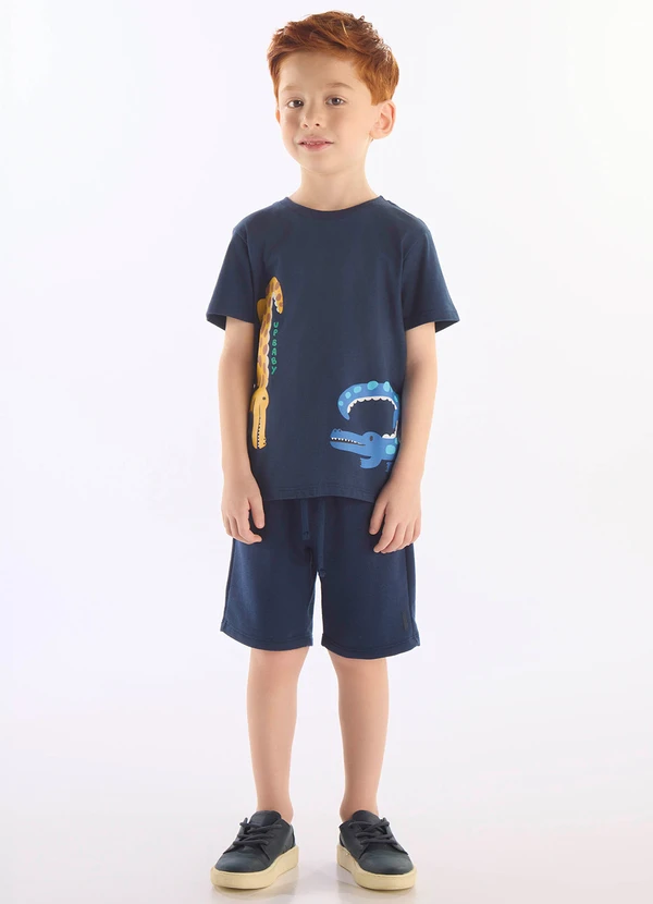 Up Baby - Conjunto Crocodilo Camiseta Bermuda Azul