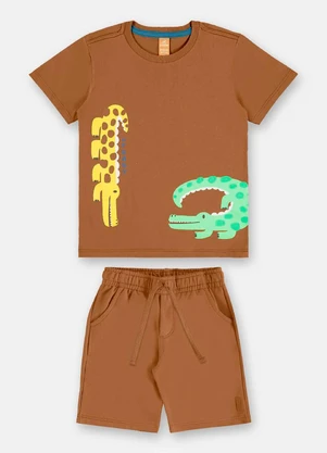 Conjunto Crocodilo Camiseta Bermuda Up Baby Marrom - UP BABY