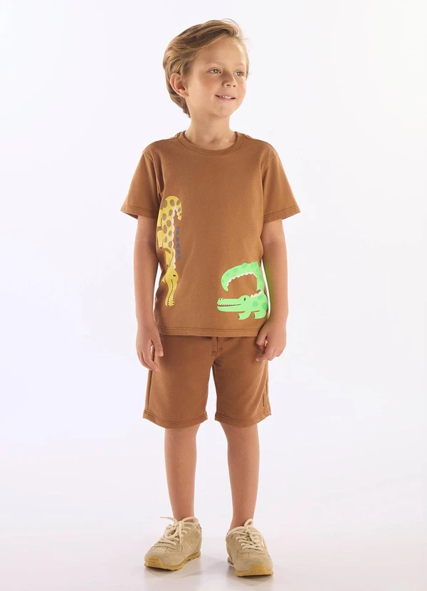 Up Baby - Conjunto Crocodilo Camiseta Bermuda Up Baby Marrom