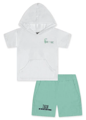 Tigor T Tigre - Conjunto Curto com Capuz Bebê Masculino Branco - TIGOR T TIGRE
