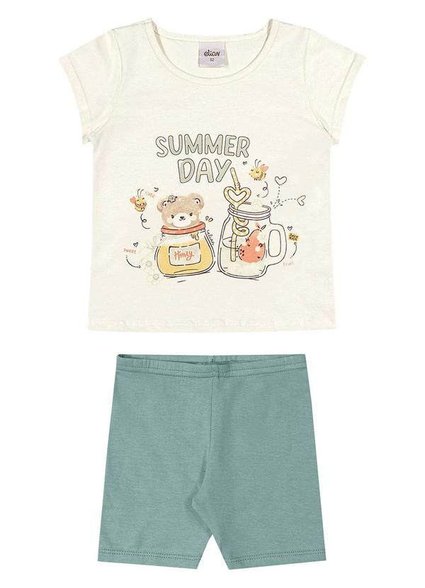 Elian - Conjunto Curto Infantil Menina Estampado Bege