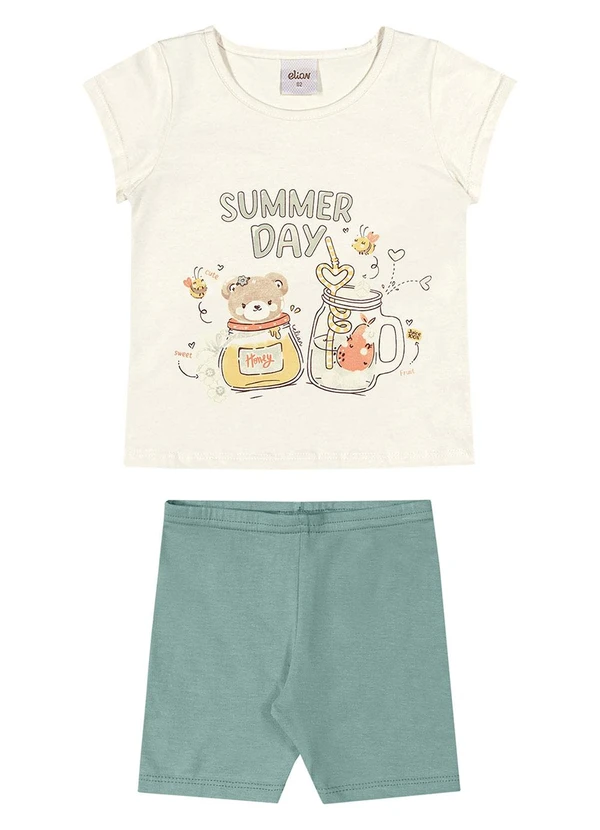 Elian - Conjunto Curto Infantil Menina Estampado Bege