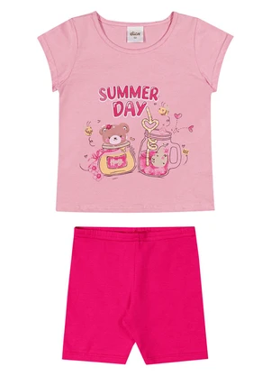 Elian - Conjunto Curto Infantil Menina Estampado Rosa - ELIAN