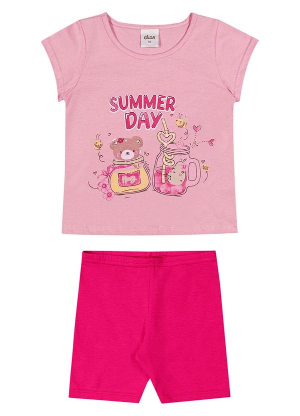 Elian - Conjunto Curto Infantil Menina Estampado Rosa