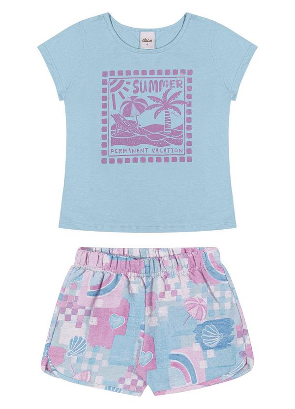 Elian - Conjunto Curto Infantil Menina Verão Azul