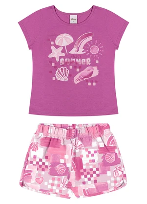 Elian - Conjunto Curto Infantil Menina Verão Rosa - ELIAN