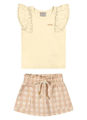 Colorittá - Conjunto Curto Infantil Menina Xadrez Amarelo - COLORITTÁ
