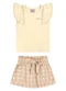 Colorittá - Conjunto Curto Infantil Menina Xadrez Azul - variação: Amarelo