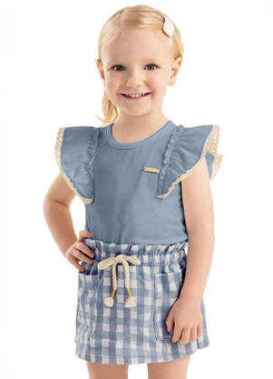 Colorittá - Conjunto Curto Infantil Menina Xadrez Azul - COLORITTÁ