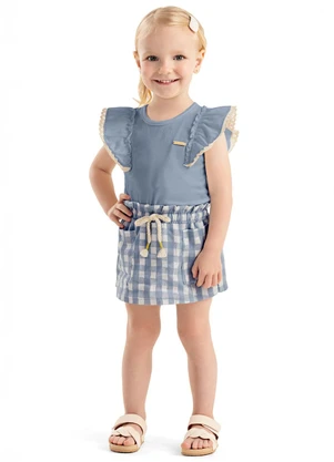 Colorittá - Conjunto Curto Infantil Menina Xadrez Azul - COLORITTÁ