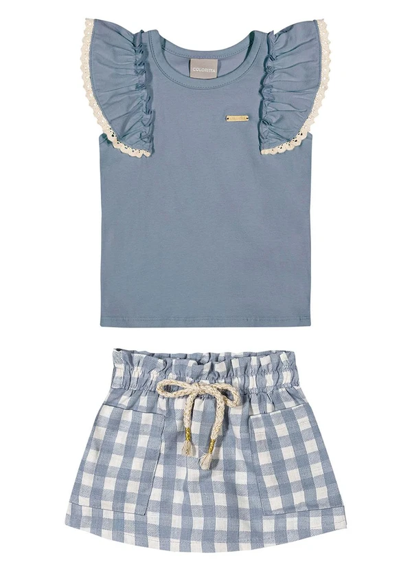 Colorittá - Conjunto Curto Infantil Menina Xadrez Azul 3