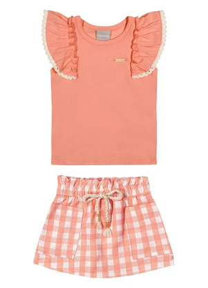 Colorittá - Conjunto Curto Infantil Menina Xadrez Laranja - COLORITTÁ