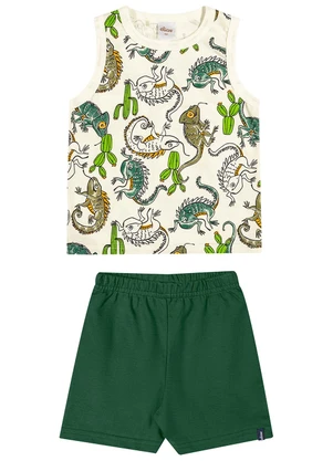 Elian - Conjunto Curto Infantil Menino Camaleões Bege - ELIAN