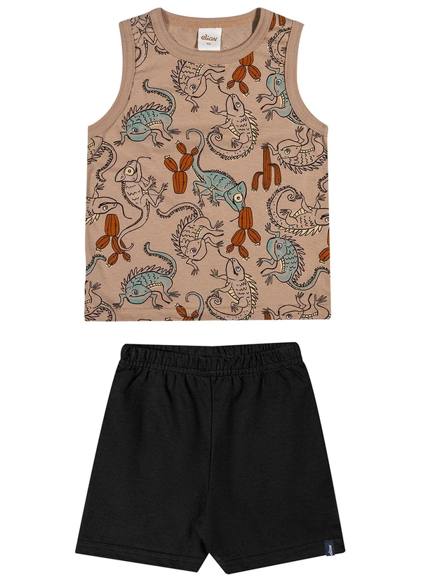 Elian - Conjunto Curto Infantil Menino Camaleões Marrom 2