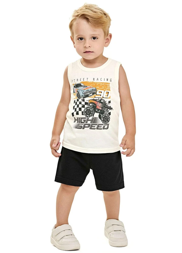 Elian - Conjunto Curto Infantil Menino com Estampa Bege