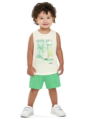 Elian - Conjunto Curto Infantil Menino Estampa Branco - ELIAN