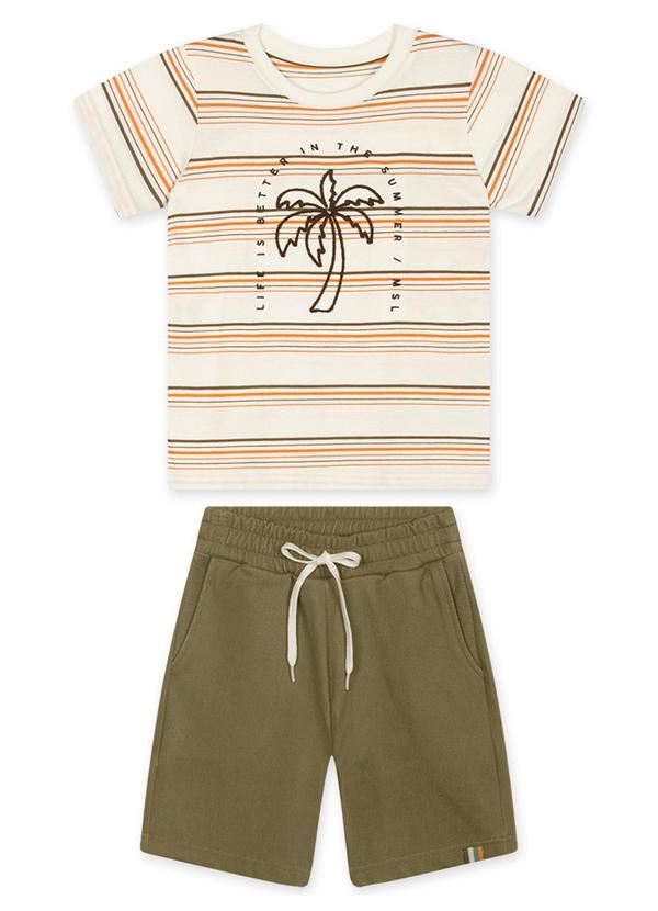 Marisol - Conjunto Curto Listrado Infantil Bege