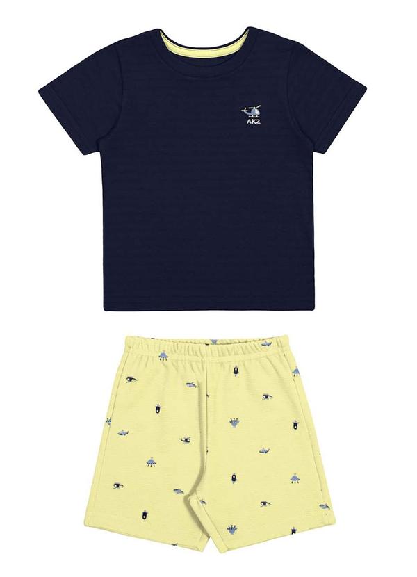 Alakazoo - Conjunto Curto Menino Algodão com BordadoAmarelo