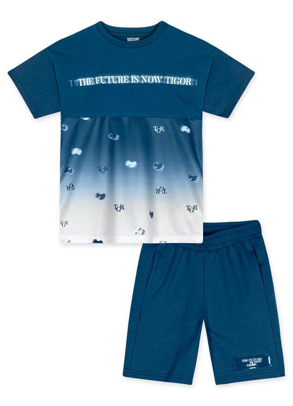 Tigor T Tigre - Conjunto Curto Moletom Menino Azul