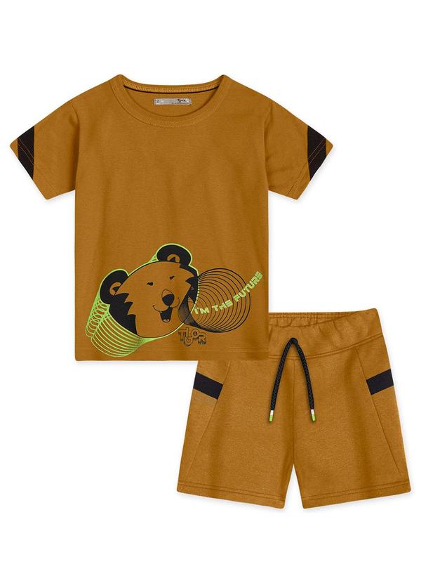 Tigor T Tigre - Conjunto Curto Moletom Masculino Bebê Marrom